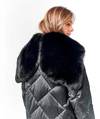 Genuine Polar Fox Fur Collar-Hood Down Winter Coat - By Baano