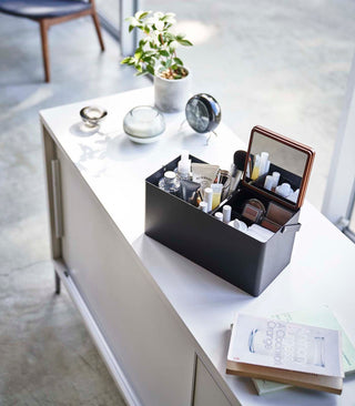 Makeup Organizer with Mirror - Steel + Wood - By Baano