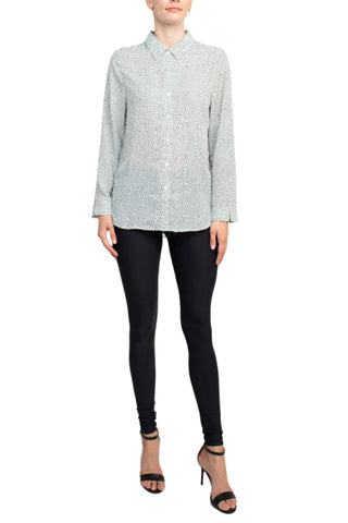 Grand & Greene Collar Neck Button Detail Long Sleeve Printed Crepe Top - Glamourous Grace