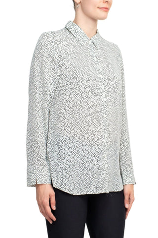 Grand & Greene Collar Neck Button Detail Long Sleeve Printed Crepe Top - Glamourous Grace