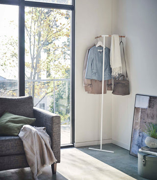 Corner Leaning Coat Hanger (63" H)  - Steel + Wood - By Baano