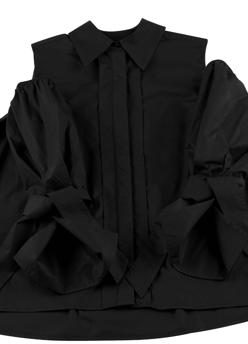 Quarta Open Shoulders Black Premium Poplin Shirt ETNA