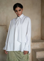 Quinta Tie Detail White Organic Cotton Shirt ETNA