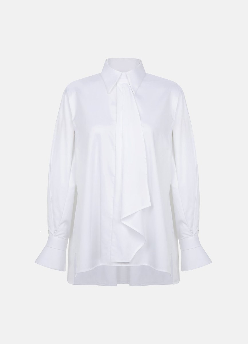 Quinta Tie Detail White Organic Cotton Shirt ETNA