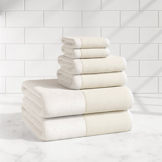 Cotton Linen-Like Border 6-Piece Towel Set - Priya Collection Great Bay Home