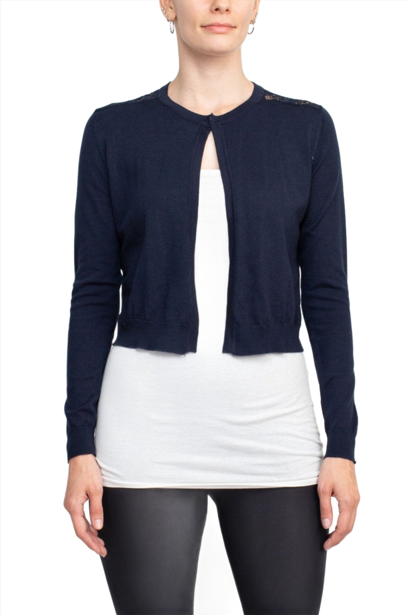 Luxxe Lane Crew Neck Long Sleeve Lace Back Hook Closure Knit Cardigan - Glamourous Grace