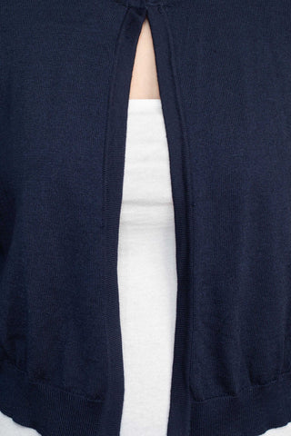 Luxxe Lane Crew Neck Long Sleeve Lace Back Hook Closure Knit Cardigan - By Baano