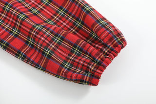 Red Christmas Plaid Colllared Ruffle Dress