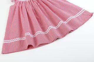 Red Gingham Baseball Smocked Bishop Dress