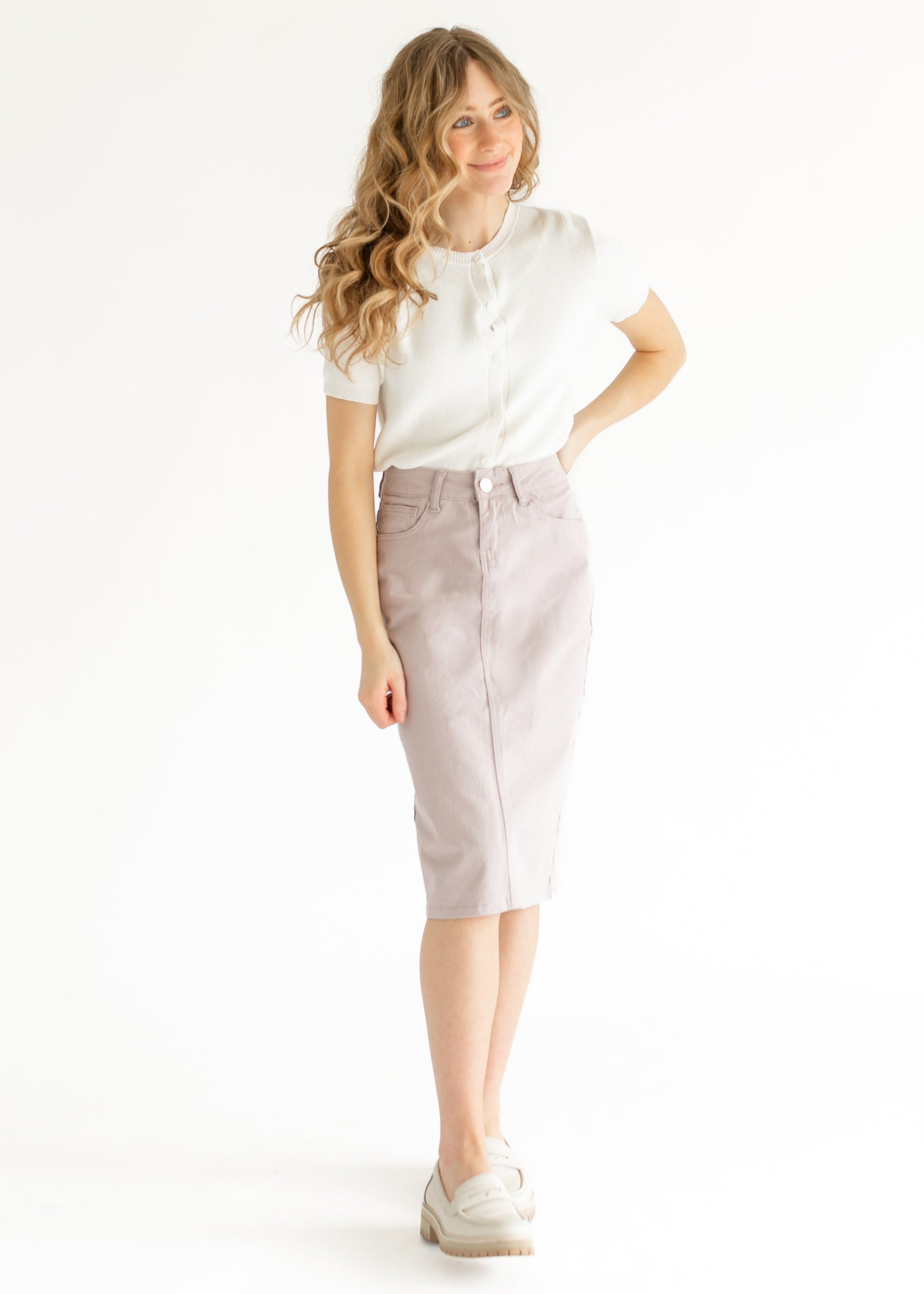Remi Lilac Denim Midi Skirt - FINAL SALE - By Baano