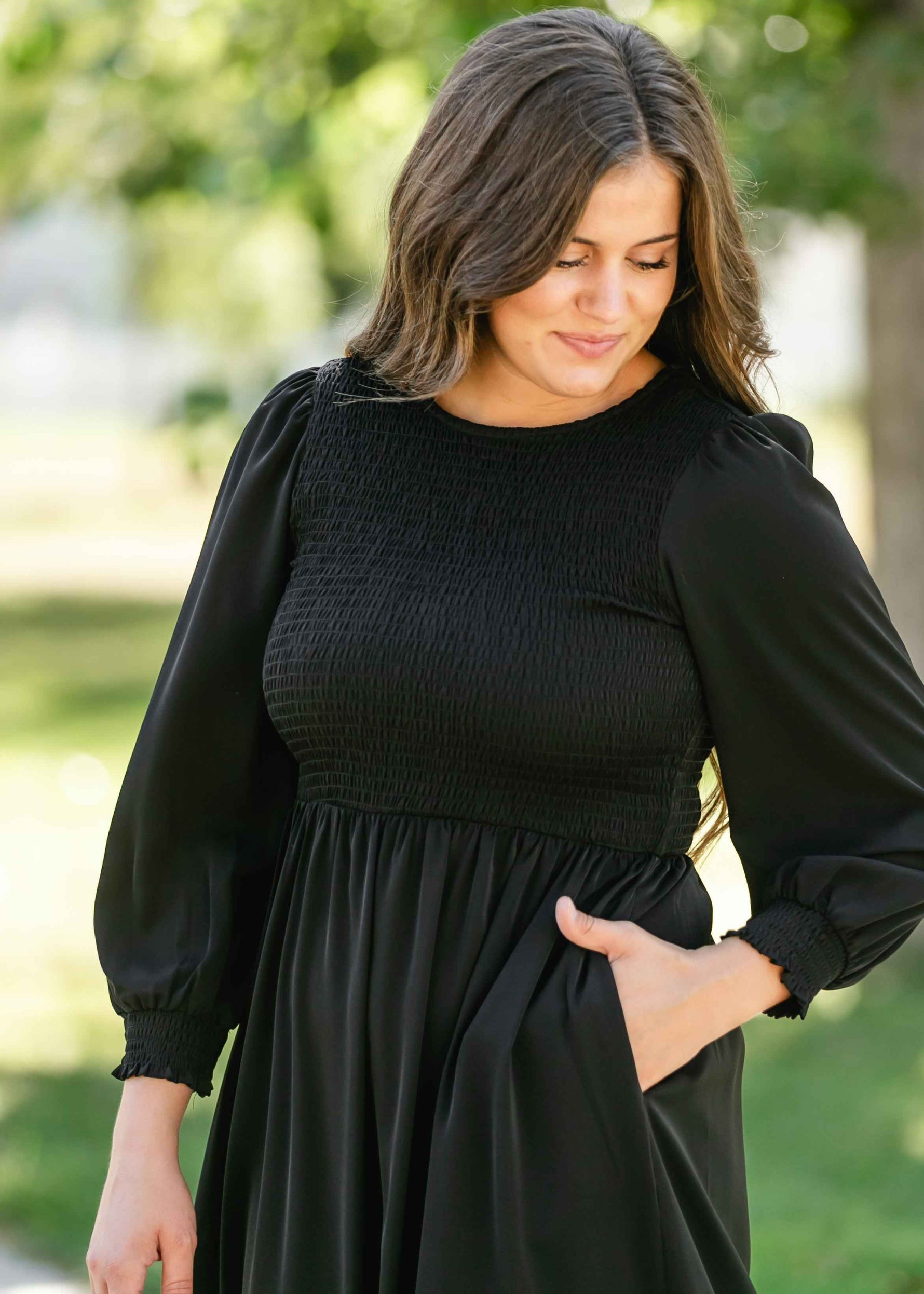 Renee Smocked Bodice Long Sleeve Maxi Dress - Glamourous Grace