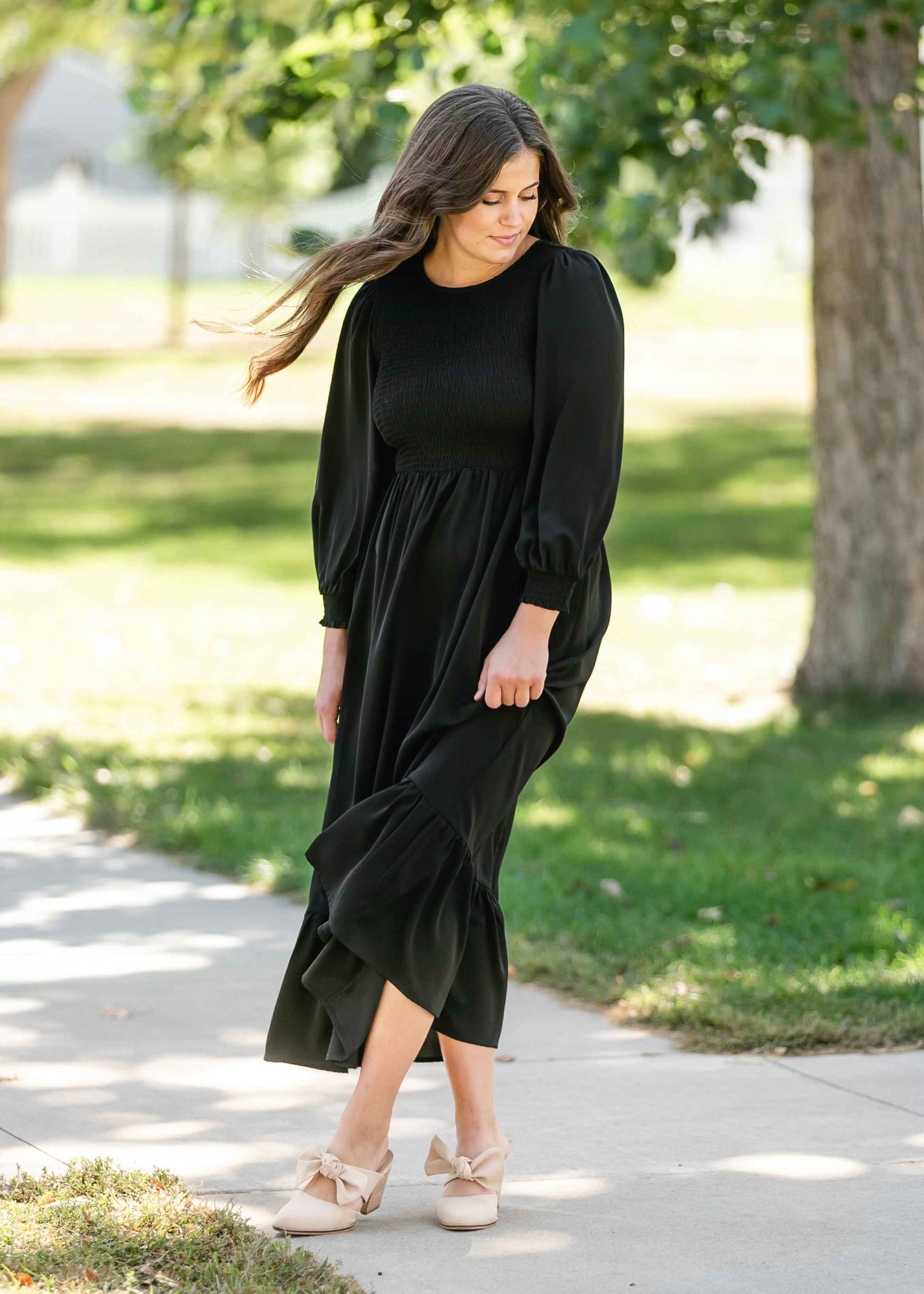 Renee Smocked Bodice Long Sleeve Maxi Dress - Glamourous Grace