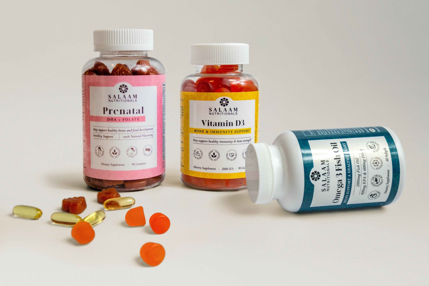 Halal Prenatal Bundle: Vitamin D3, Omega 3 Fish Oil & Prenatal Gummies (3 Bottles)