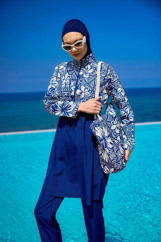 Navy Blue Full Coverage Modest Swimwear Set for Women R2504 - By Baano