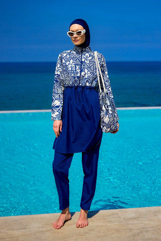 Navy Blue Full Coverage Modest Swimwear Set for Women R2504 - By Baano