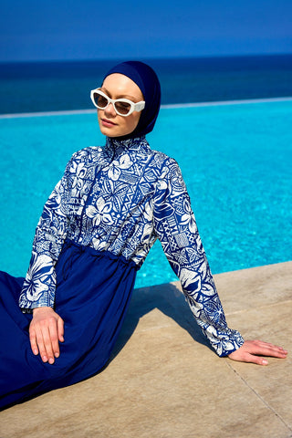 Navy Blue Full Coverage Modest Swimwear Set for Women R2504 - By Baano