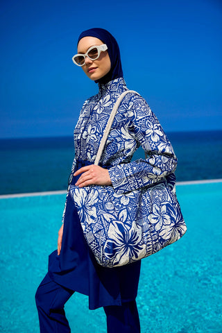 Navy Blue Full Coverage Modest Swimwear Set for Women R2504 - By Baano