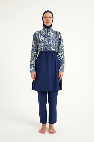 Navy Blue Full Coverage Modest Swimwear Set for Women R2504 - By Baano