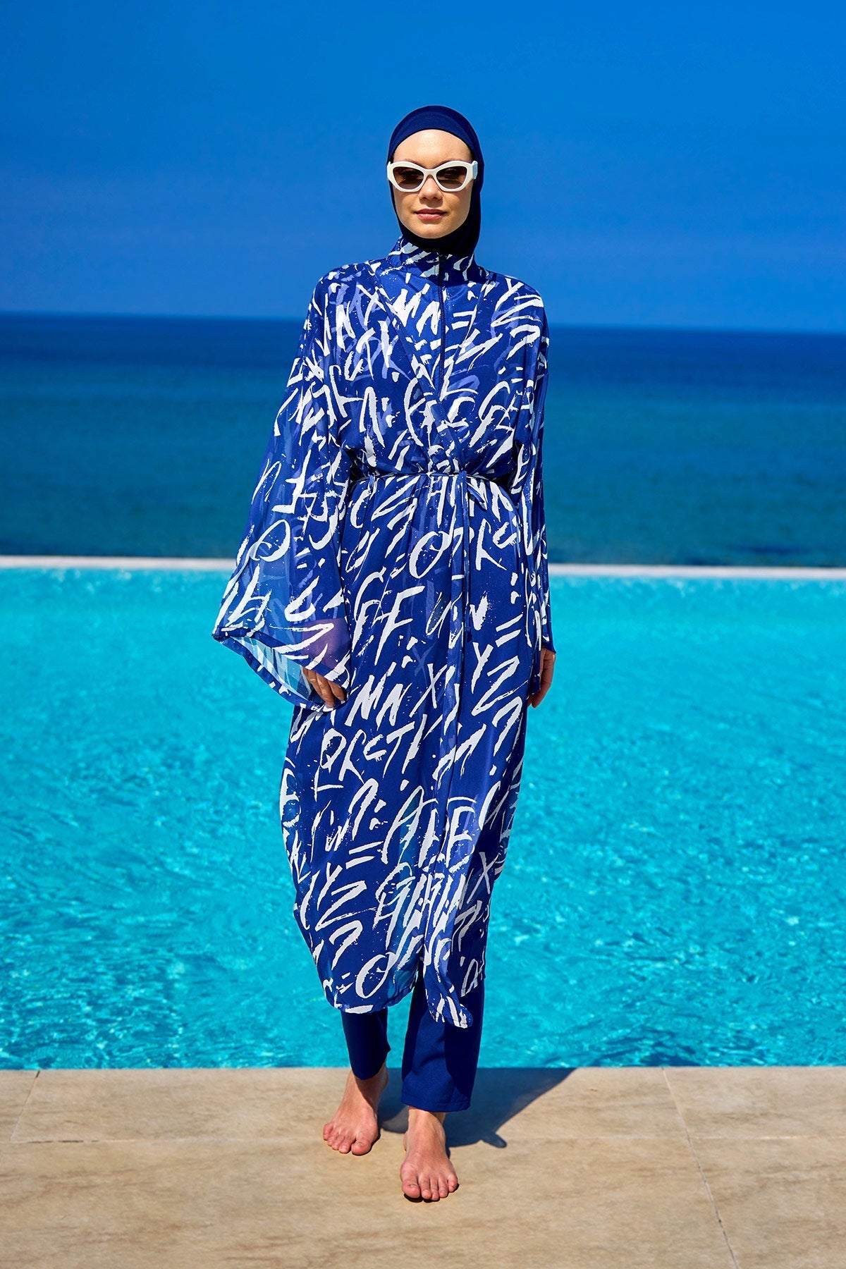 Rivamera Printed Chiffon Beach Kimono - RP2502 Marina Modest