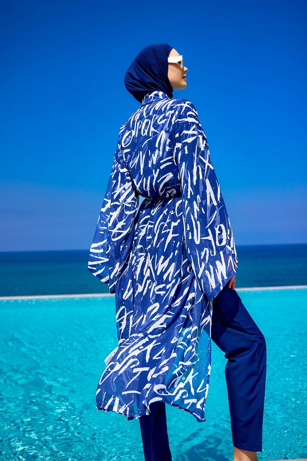 Rivamera Printed Chiffon Beach Kimono - RP2502 Marina Modest