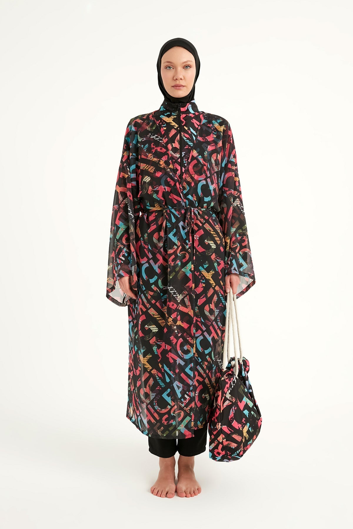Rivamera Graphic Print Beach Kimono - RP2507 Marina Modest