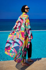 Rivamera Multicolor Brushstroke Print Kimono - RP2511 Marina Modest