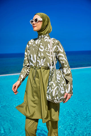 Green Full Coverage Modest Swimwear Set for Women R2506 - By Baano