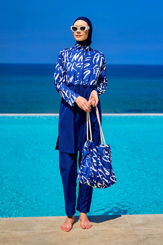 Navy Blue Full Coverage Modest Swimwear Set R2502 - By Baano