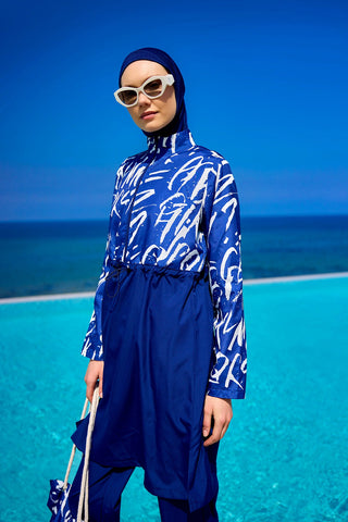 Navy Blue Full Coverage Modest Swimwear Set R2502 - By Baano
