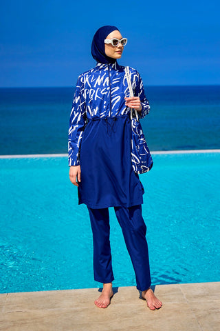 Navy Blue Full Coverage Modest Swimwear Set R2502 - By Baano