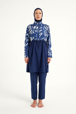 Navy Blue Full Coverage Modest Swimwear Set R2502 - By Baano