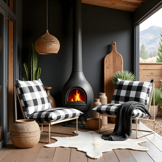 Black Check Outdoor Slipcovers, Compatible with IKEA Havsten - Made to Order