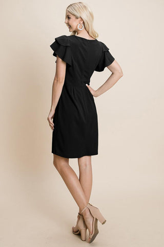 Ruffle Sleeve Boat-Neck Sheath Bodycon Dress