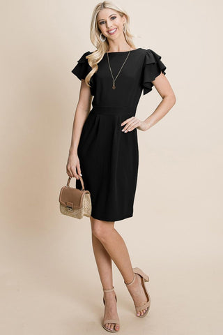 Ruffle Sleeve Boat-Neck Sheath Bodycon Dress