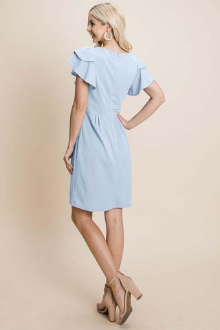 Ruffle Sleeve Boat-Neck Sheath Bodycon Dress