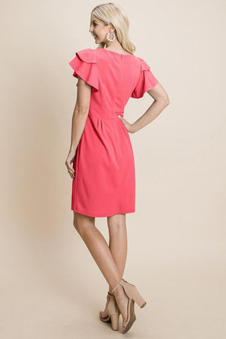 Ruffle Sleeve Boat-Neck Sheath Bodycon Dress