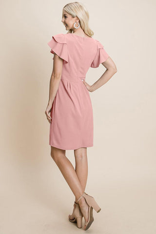 Ruffle Sleeve Boat-Neck Sheath Bodycon Dress