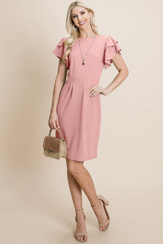 Ruffle Sleeve Boat-Neck Sheath Bodycon Dress