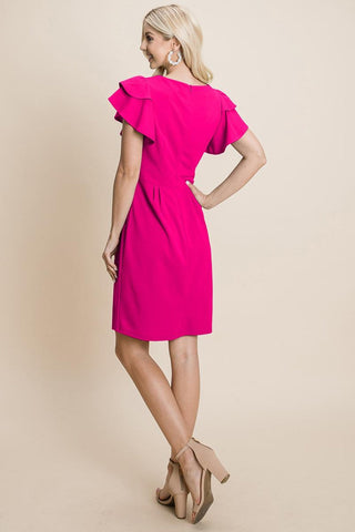 Ruffle Sleeve Boat-Neck Sheath Bodycon Dress