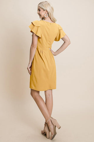 Ruffle Sleeve Boat-Neck Sheath Bodycon Dress