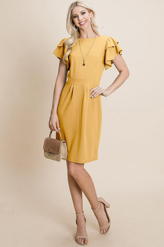 Ruffle Sleeve Boat-Neck Sheath Bodycon Dress