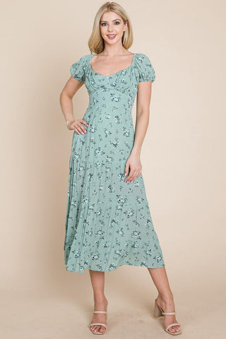 Floral Pleated Open Back Midi Dress