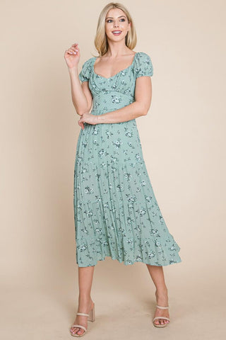 Floral Pleated Open Back Midi Dress
