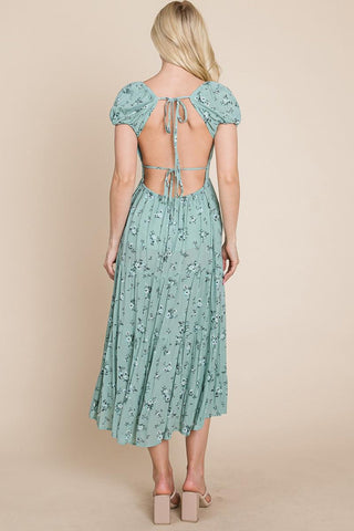 Floral Pleated Open Back Midi Dress