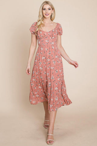 Floral Pleated Open Back Midi Dress