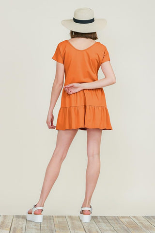Ruffle Hem Short Sleeve 2 Layered Mini Dress