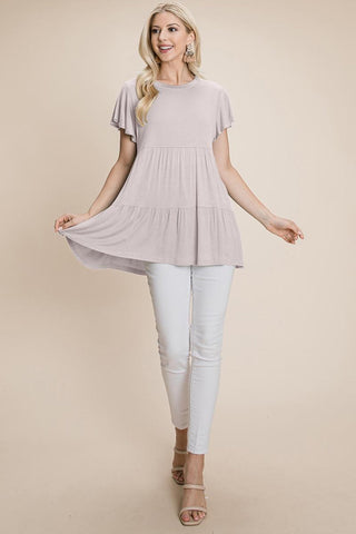 Tiered Pleated Ruffle Tunic Shirt Mini Dress