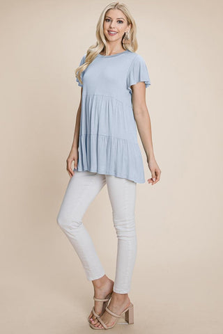 Tiered Pleated Ruffle Tunic Shirt Mini Dress