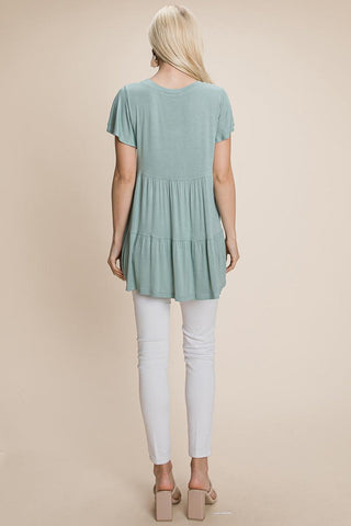 Tiered Pleated Ruffle Tunic Shirt Mini Dress