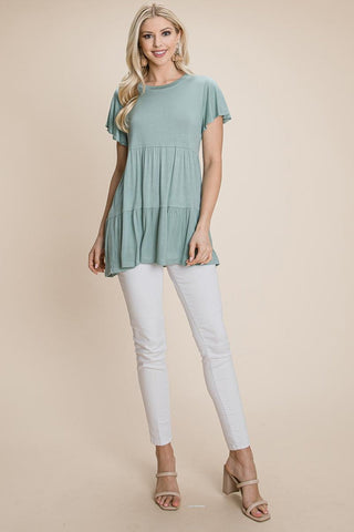 Tiered Pleated Ruffle Tunic Shirt Mini Dress